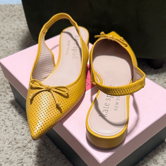 NEW WITH BOX Kate Spade Yellow Perforated Slingback Heels - Picture 10 of 15